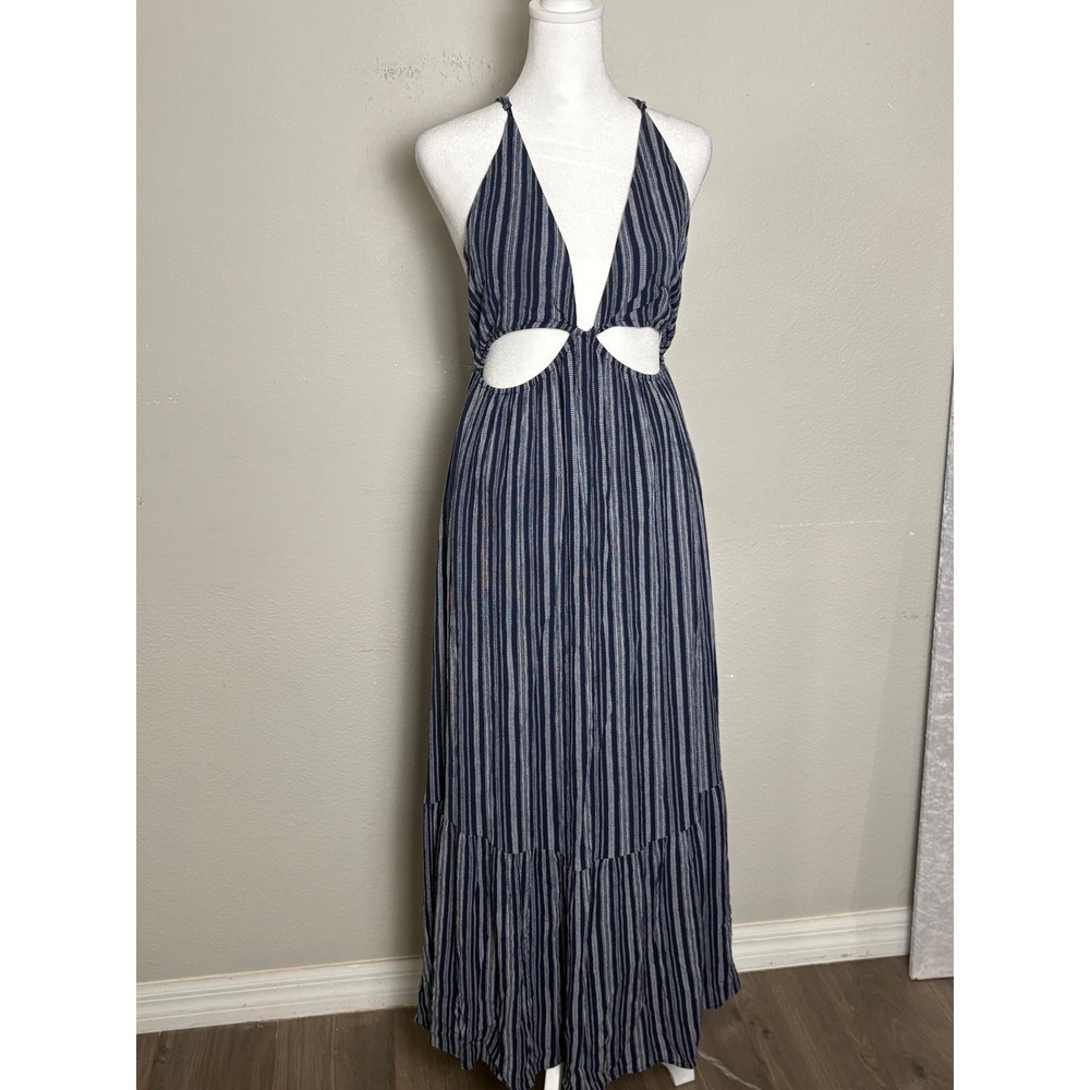 Lulus Beautifully Breathtaking Navy Blue Maxi Dress S Boho Beach Resort Vacation